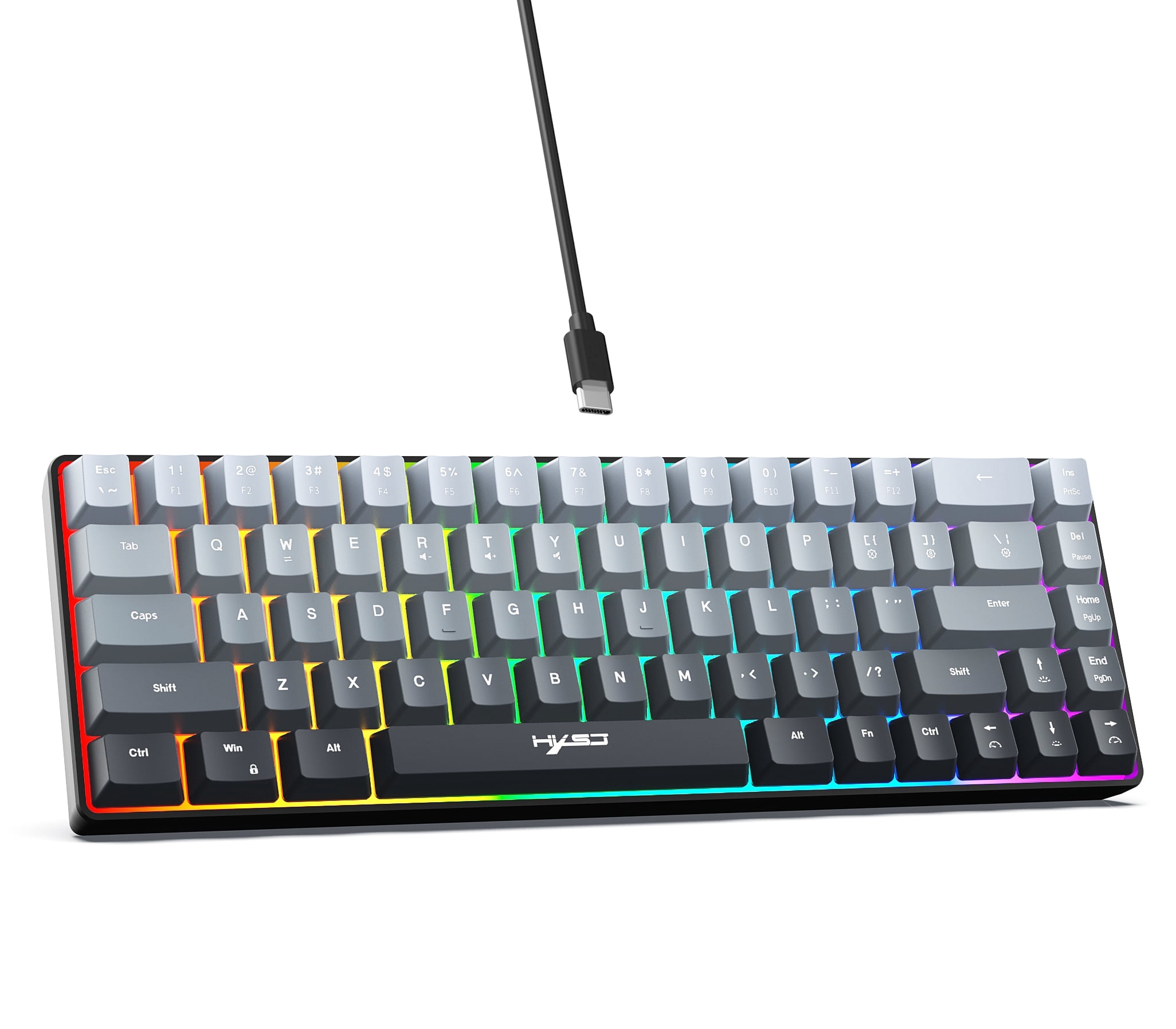Gaming Keyboard Wired,60% 68 Keys Mini Keyboard Multimedia & Anti-ghosting Keys for Windows Computer Laptop PC Mac Gamer,Gray and Black