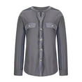 thumbnail image 4 of DuoJiaJ Women's Long Sleeve Lapel Shirt,Irregular Pocket Splicing Casual Blouse,L, 4 of 5