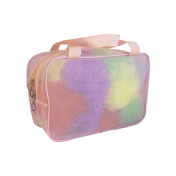 Bolsa de maquillaje, bolsa de cosméticos de viaje Visible para baño, organizador de drenaje hueco, organizador de artículos diversos para el Almacenamiento y organización del hogar Rosado Bewildely HA074821-03
