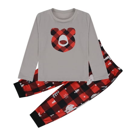 

Liliz Christmas Polar Bear Print Top and Elastic Plaid Trousers Parent-child Pajamas