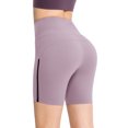 thumbnail image 6 of Xuanfei Women Solid Color Mesh Strap Insert Tummy Control High Waisted Yoga Shorts, 6 of 6