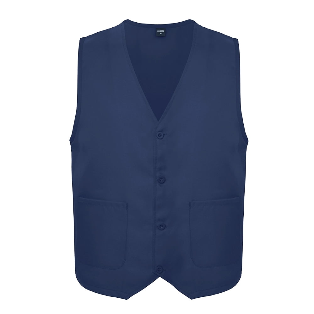 Toptie Unisex Work Vest Volunteer Activity Supermarket Uniform Button Up Vest-Navy Blue-S