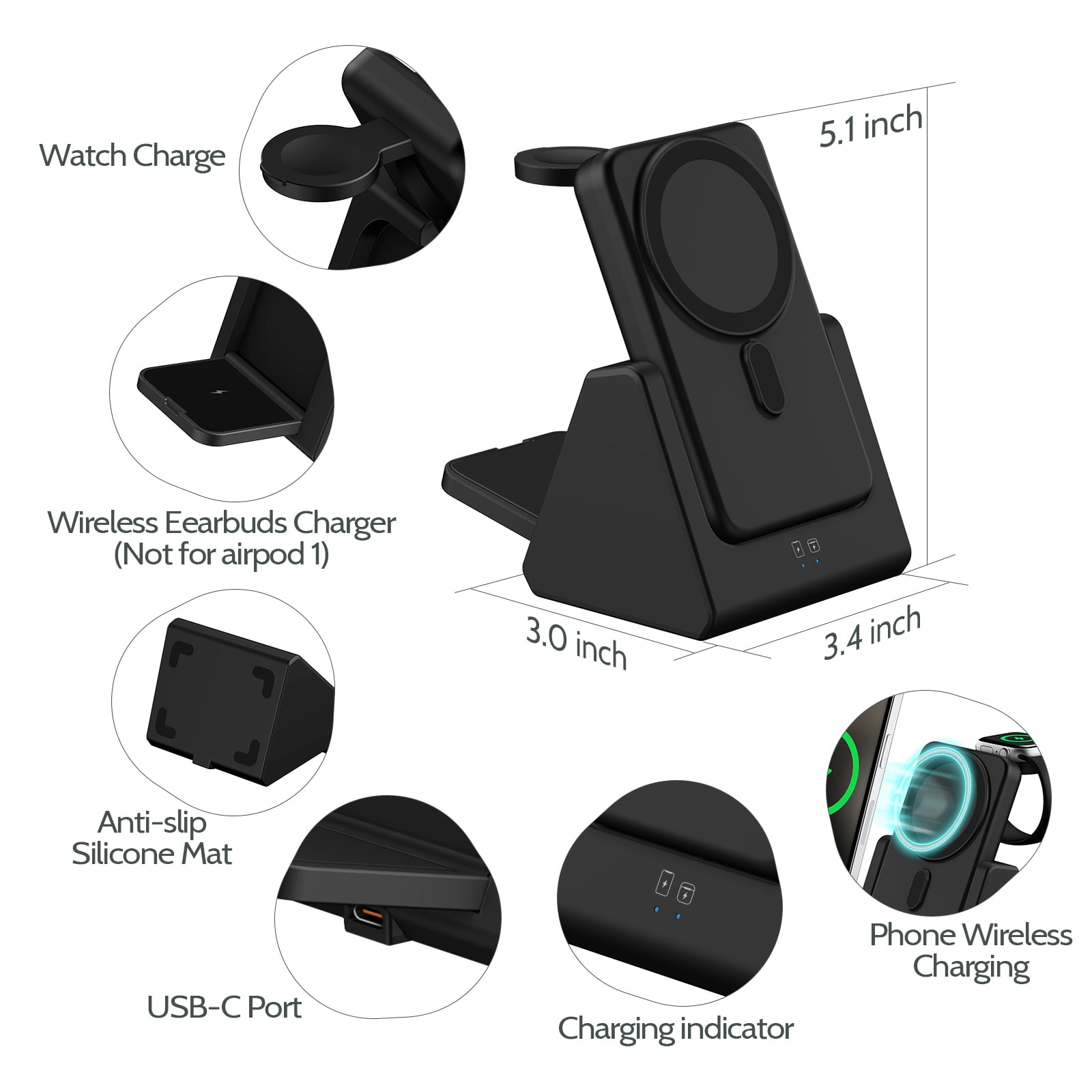 Smtcsl Wireless Charging Station 3 in 1  Portable 5000mAh Power Bank Magsafe for iPhone Apple Watch
