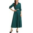 thumbnail image 1 of Vestido Maxi con Pliegues de Manga 3/4 para Mujer INSPIRE CHIC, Cuello en V, Cinturón, Talla 2XL, Verde Oscuro, 1 of 6