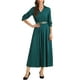thumbnail image 1 of Vestido Maxi con Pliegues de Manga 3/4 para Mujer INSPIRE CHIC, Cuello en V, Cinturón, Talla XL, Verde Oscuro, 1 of 6