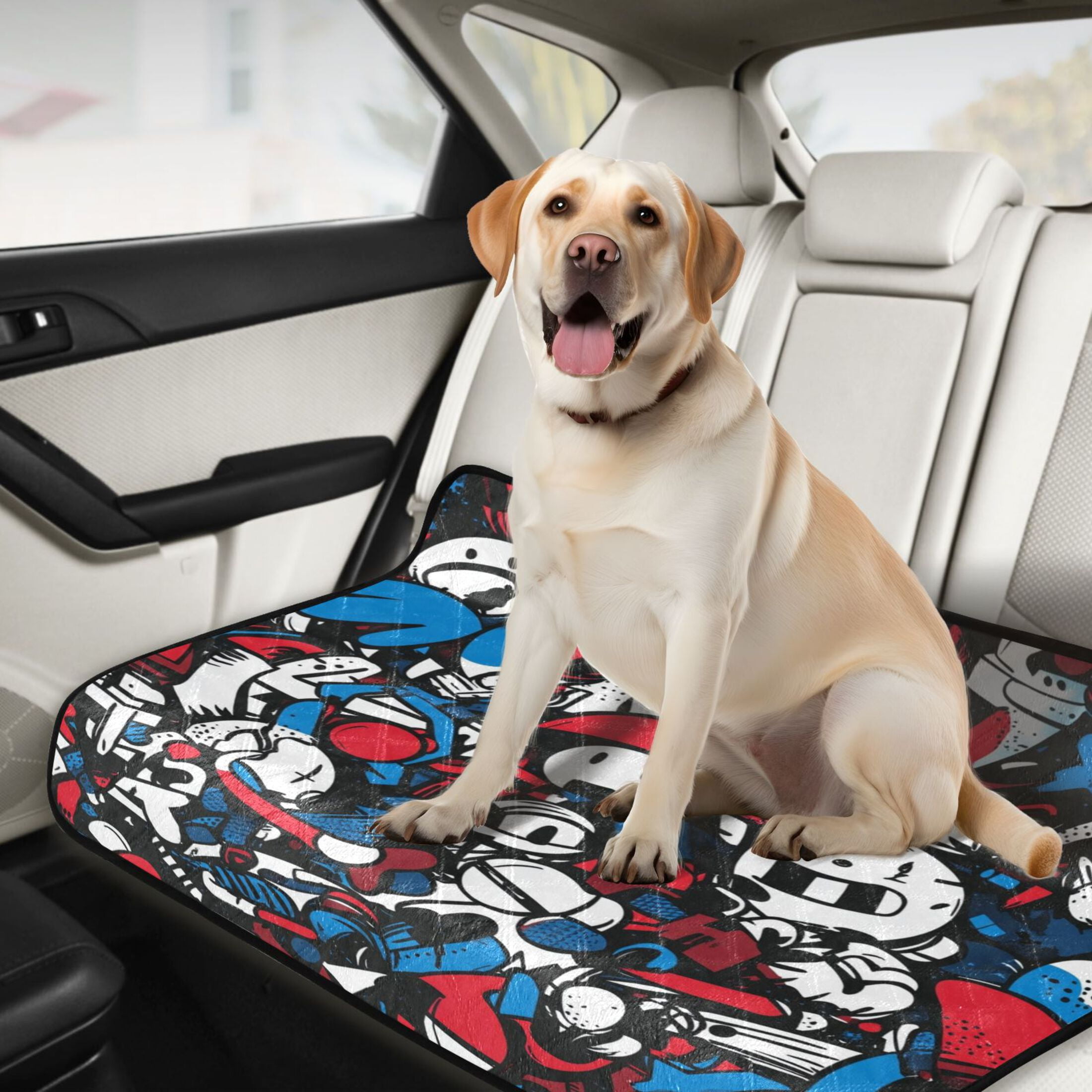 Qxltty Red Blue Graffiti Pattern Cat litter Pads Pet Set of 2 Diaper Mats Center Anti-leakage Layer Absorbent Soft and Comfortable