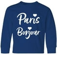 thumbnail image 3 of Inktastic Paris Bonjour with Hearts in White Text Long Sleeve Youth T-Shirt, 3 of 5