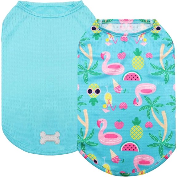 KYEESE 2 Pack Dog Shirts, Mesh Hawaiian T-Shirt for Small Medium and Large Dogs, Flamingo Blue, M