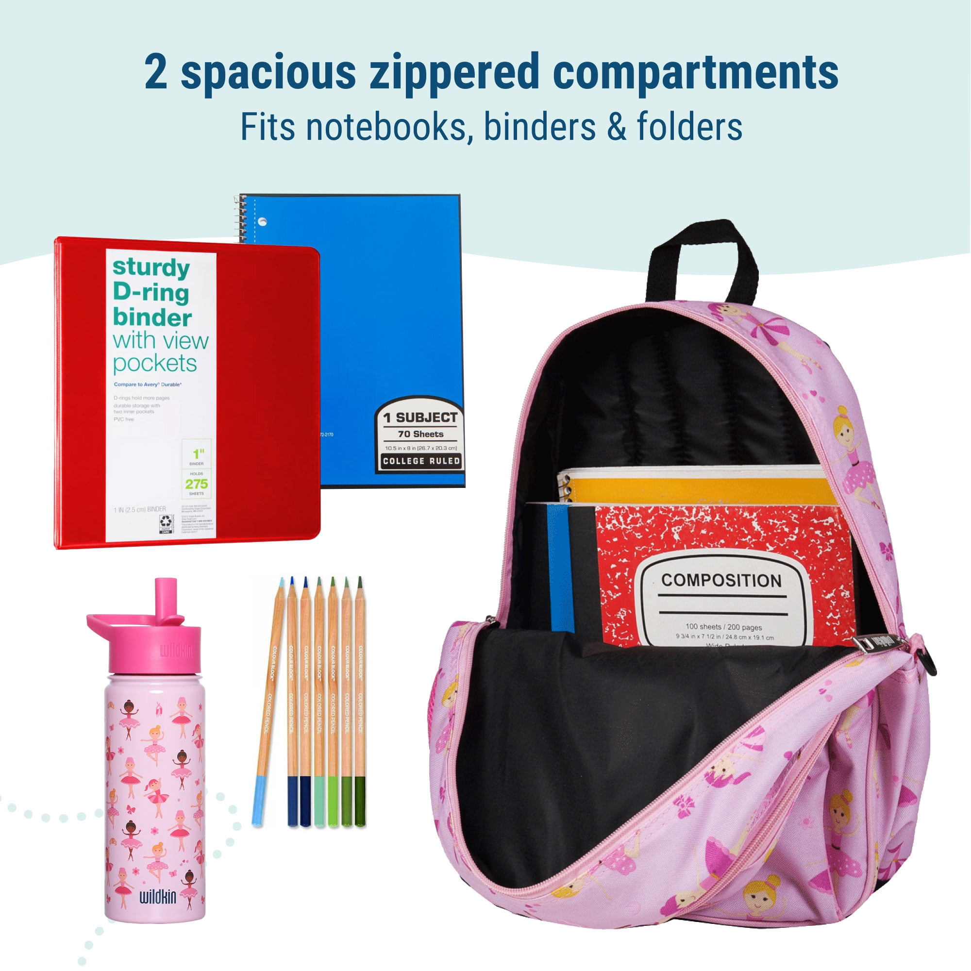 Wildkin Kids 15 Inch School and Travel Backpack for Boys and Girls (Ballerina Pink)