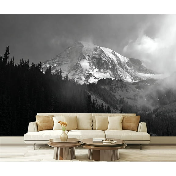 Peel and Stick Wallpaper Waterproof Mt Rainier B W Wall Mural Decor Self Adhesive and Removable 69in x 98in