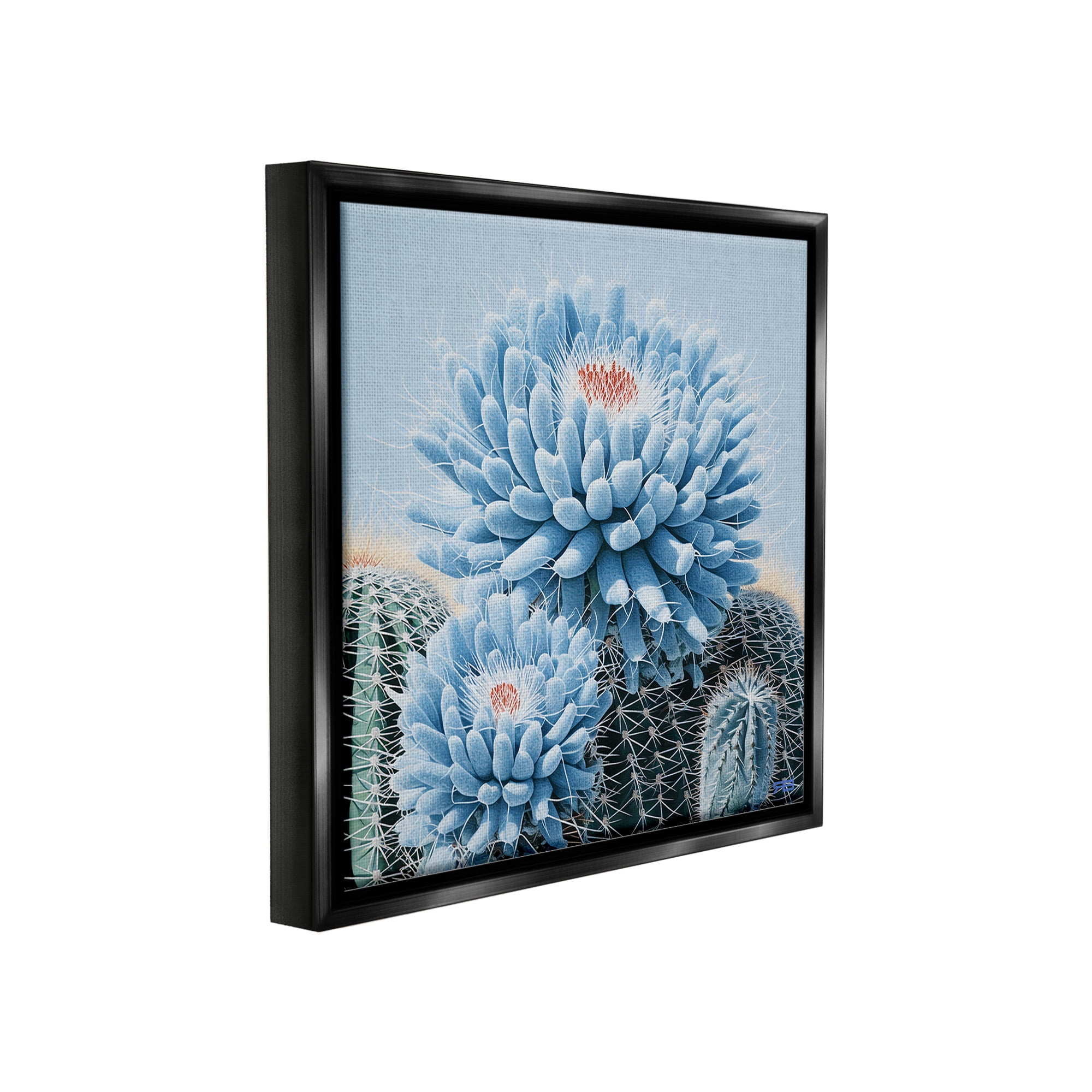 Stupell Industries Blue Cactus Botanicals Botanical & Floral Painting Black Floater Framed Canvas Art Print Wall Art, 25 x 25