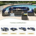 thumbnail image 5 of Aoxun 8 Piece Patio Furniture Set with 44” Fire Pit Table Wicker Rattan Outdoor Sectional Sofa Set with Coffee Table and 4” Thickened Cushions, Blue (Waterproof Cover Included), 5 of 6