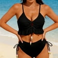 thumbnail image 4 of MGDXOX Women's Two Piece Swimsuit Ruffle Bikini High Waisted Bikini Sets Halter Bathing Suit for Curvy Women with Drawstring Black M, 4 of 8