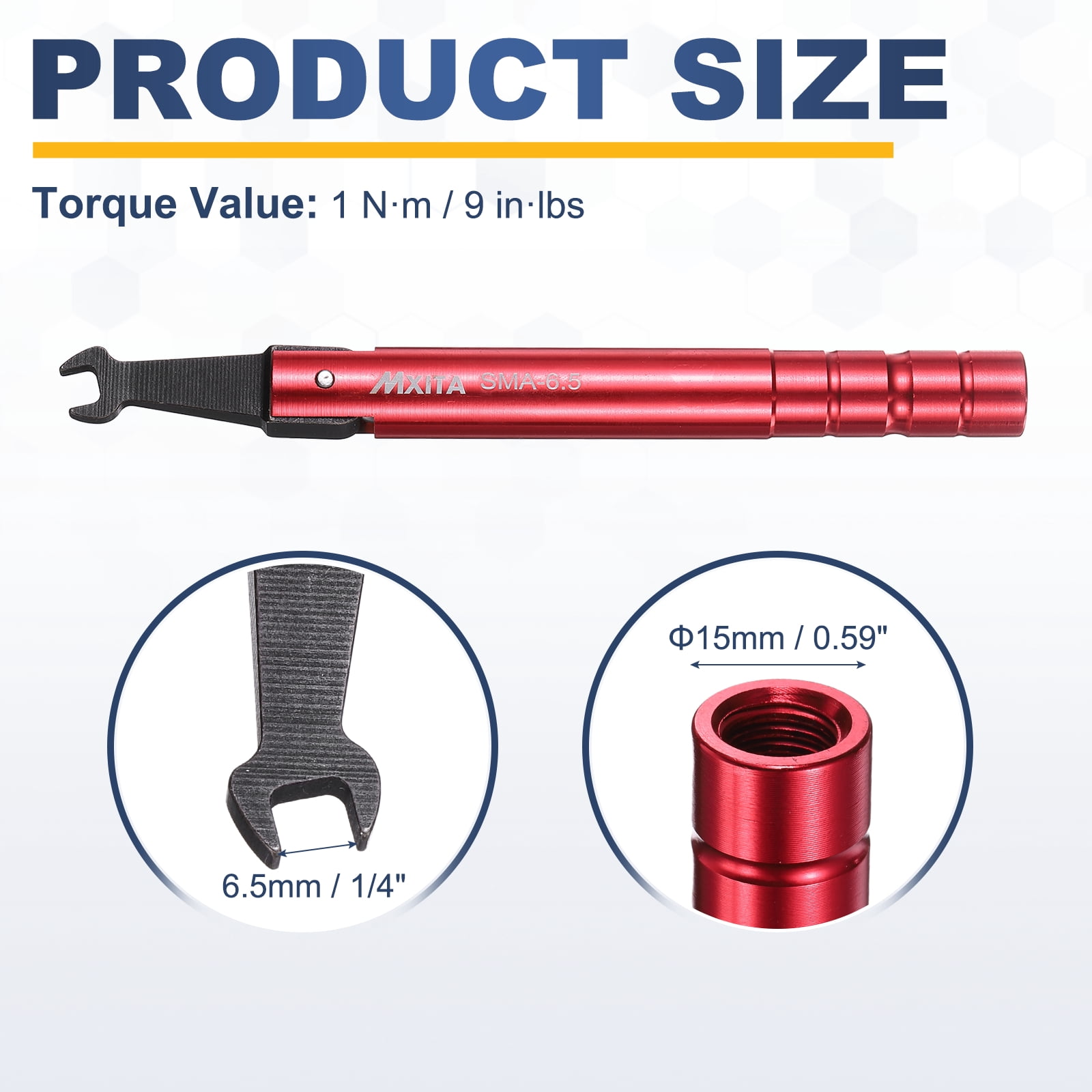 Uxcell Torque Wrench for RF Connector Opening 6.5mm (1/4") 9 in lbs (1 Nm) Alloy Steel Convertor Portable Spanner for Professionals Industry Red