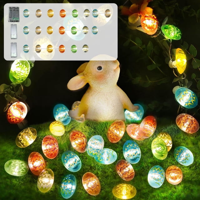 SSZMDLB 3Pcs Easter LED Egg String Lights, Egg Shaped Decorative Lights for Home, Copper Wire Fairy Lights for Party, Colorful Light Strip for Holiday, Battery Operated Egg Lights, Easter Decorative