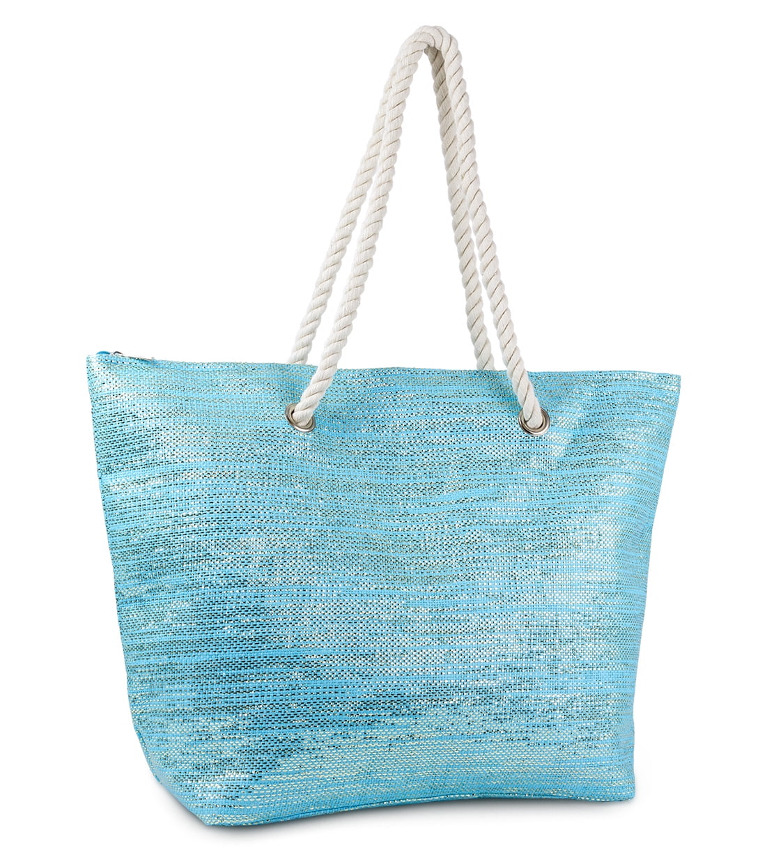 Women's Solid Straw Beach Tote with Metallic and Rope Handle - Walmart.com