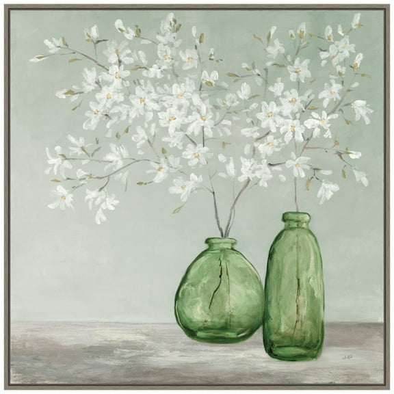 Amanti Art Delightful Spring Florals Green Framed Canvas Wall Art Print