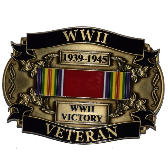 WORLD WAR II VETERAN WITH RIBBON - Cast Belt Buckle