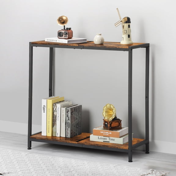 Industrial Console Table 2‑Tier, Narrow Sofa Table with Shelf for Entryway, Living Room, Hallway, Office – Rustic Brown