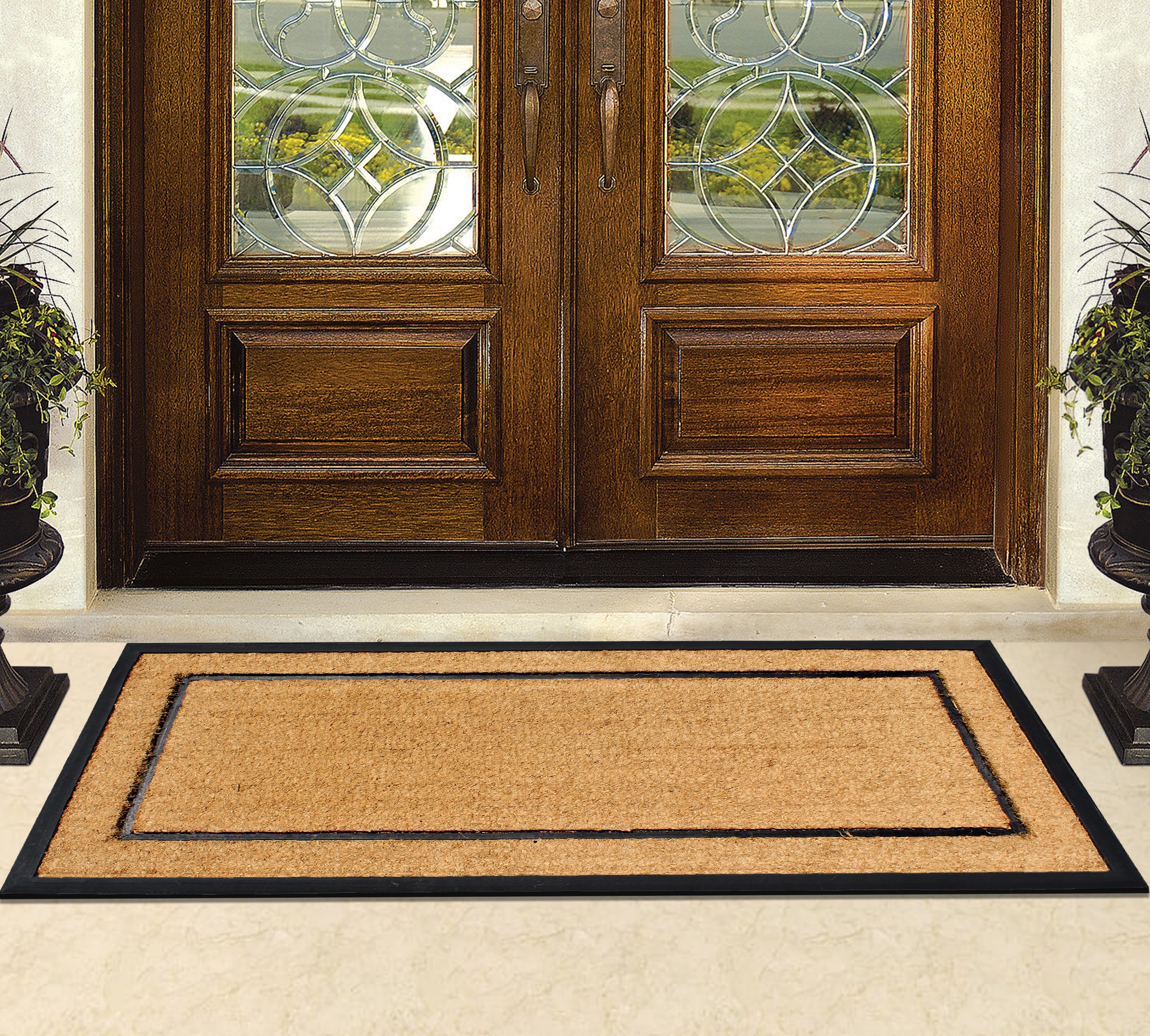A1HC Natural Coir & Rubber Large Door Mat 30"x60" - Thick Durable Doormat for Entrance Heavy Duty, Thin Profile Front Door Mat, Picture Frame Black