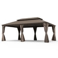 thumbnail image 3 of Miekor 14' X 24' Hardtop Gazebo, Upgraded Metal Gazebo with Drainage System, Dual-Layer Galvanized Steel Roof, Curtain and Netting, Outdoor Shelter Canopy for Patio, Garden, and Backyard, Brown MK04, 3 of 10