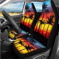 thumbnail image 2 of Yuyamidu Colorful Sunset Car Front Back Seat Covers Full Set of 14 Coconut Tree Steering Wheel Cover Armrest Pad Seatbelt Pads Headrest Covers Coasters Keychain Car Accessories, 2 of 7