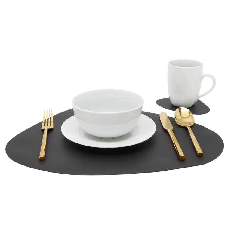 Juvale Set of 6 Faux Leather Round Placemats and 6 Circle Coasters for Dining Table, Dark Gray