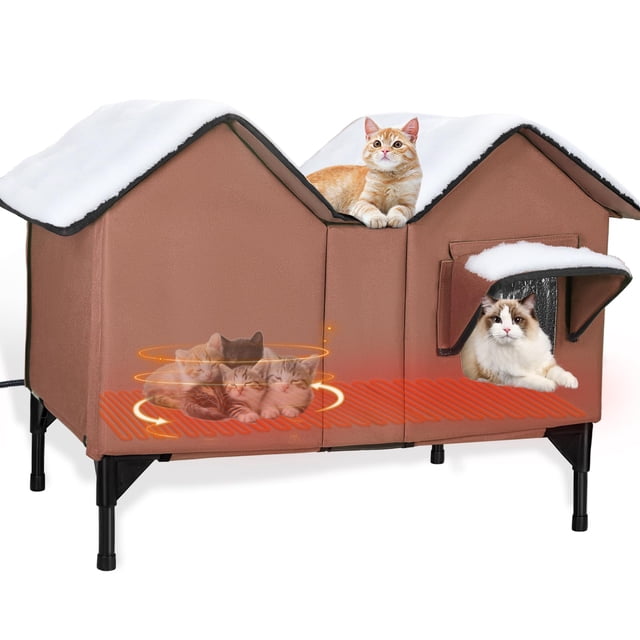 Casa para gatos GUZROK con calefacción para exteriores, resistente a la intemperie para invierno