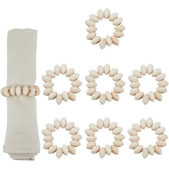 8 Pieces Wooden Beads Napkin Rings Napkin Ring Holders Handmade Farmhouse Wood Beaded Napkin Ring