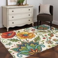 thumbnail image 4 of Bohemia Flowers Washable Area Rugs 3'x5', Color Vintage Pesley Floral Leaf Plant Pattern Low Pile Throw Living Room Rug Non-Slip Sturdy Edge Binding Carpet for Indoor Entryway Bedside Kitchen, 4 of 9