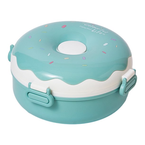 Fiambrera Bento con forma de donut, 3 compartimentos, fiambrera para niños de 900 ml con cuchara y tenedor