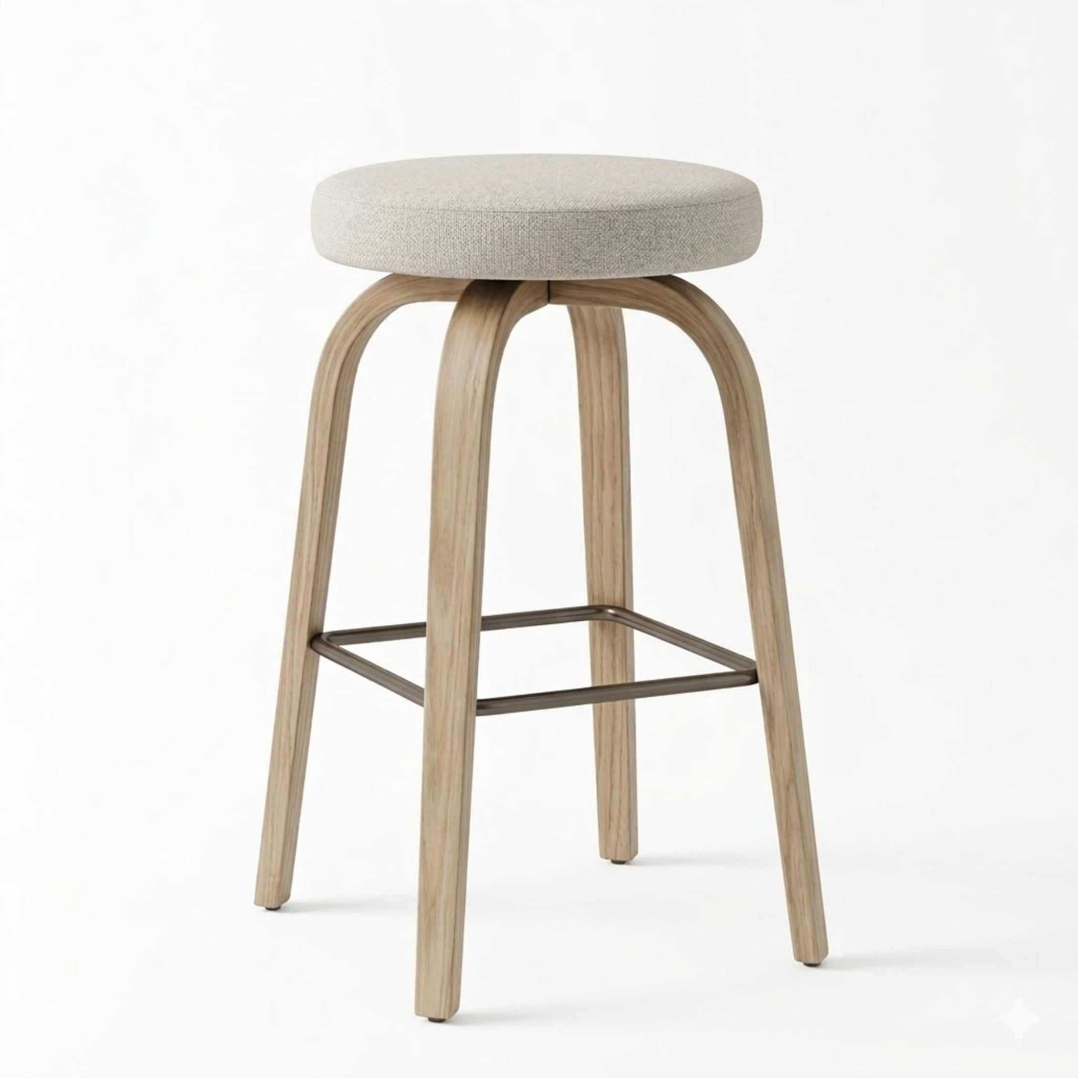 Noble House Florin 30" Swivel Backless Counter Height Bar Stools with Upholstered Seat & Bentwood Legs, Beige, Set of 2
