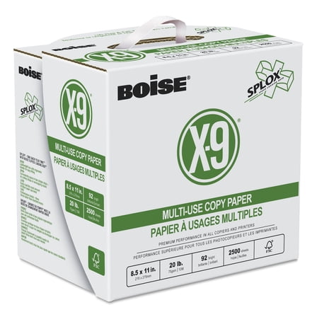 BOISE X-9 Multi-Use Copy Paper, 8.5" x 11" Letter, 3-Hole Punch, SPLOX (Easy Carry Box), 92 Bright White, 20 lb., Reamless (2,500 Sheets)