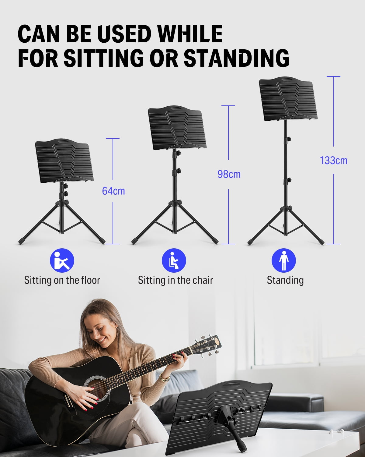 Donner Sheet Music Stand with Detachable Hanger for Guitar, Ukulele, Violin, Portable Metal Music Stand with Light