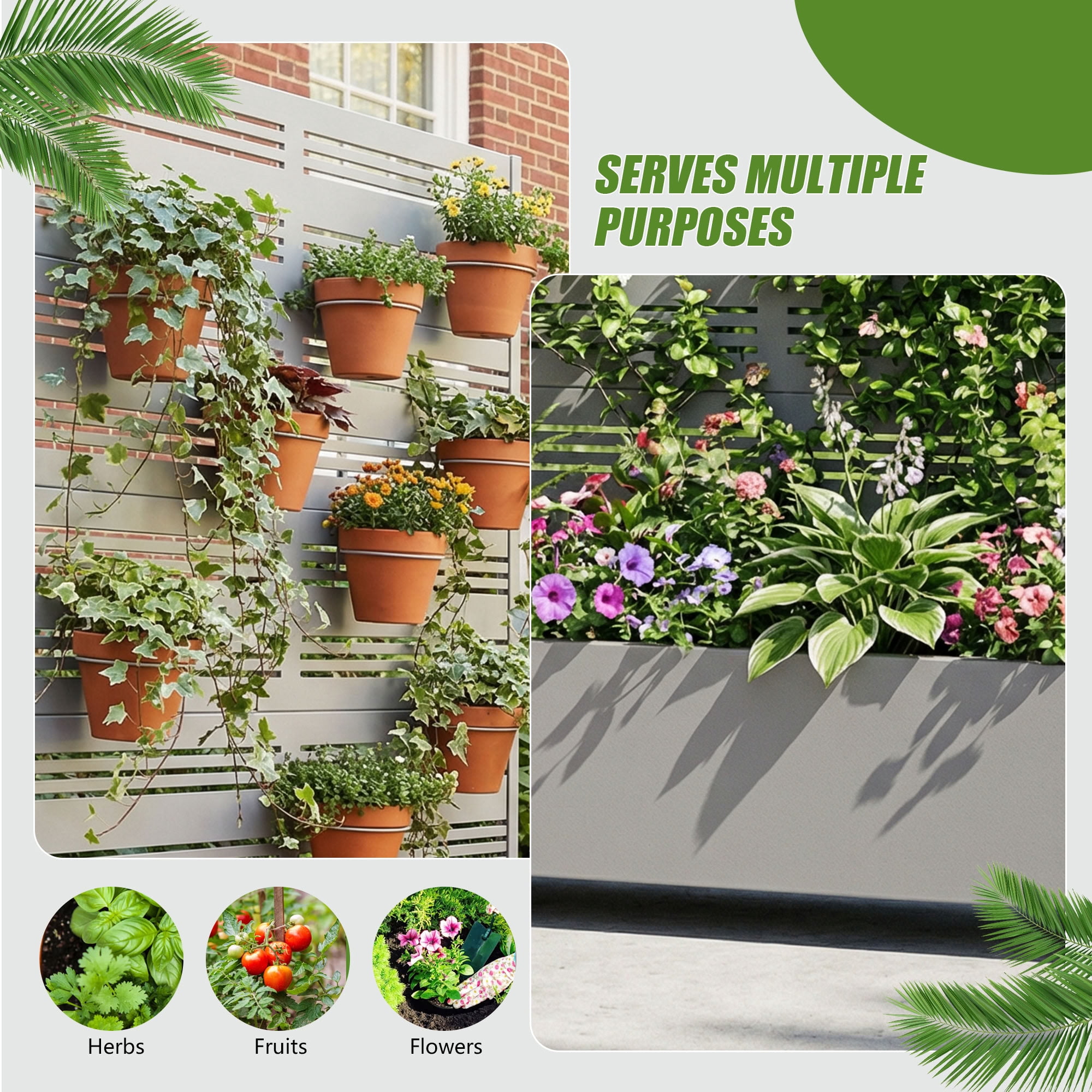 MAYEERTY 5 Panels Outdoor Metal Planter Box, Durable Weather-Resistant Planter, Decorative Metal Flower Box for Patio, Balcony, Garden