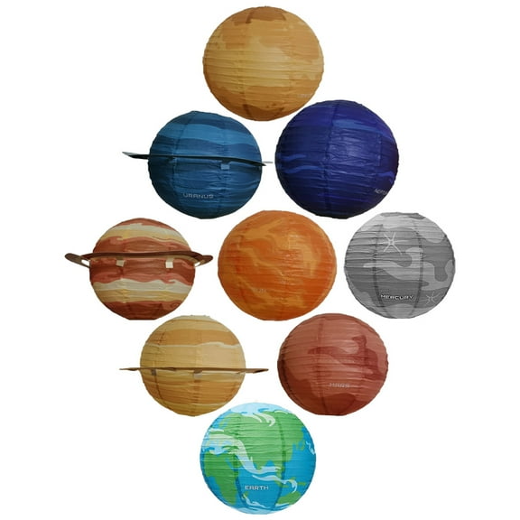 IBASETOY 9Pcs Decorative Paper Lanterns Hanging Solar System Theme Assorted Colors for Garden and Lawn Decor