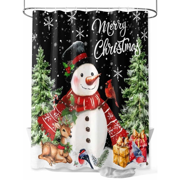 Winter Snowman Shower Curtain Set ,Waterproof Fabric Shower Curtains Merry Christmas Xmas Tree Elk Black Shower Curtains for Bathroom,Bathroom Decor 36"x72"