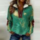 thumbnail image 2 of Camiseta de Manga Larga Casual Colorblocked Semi-Cremallera, Cuello Girado Abajo Chaqueta de la Parte Superior para las Mujeres con Ajuste Relajado, Ligero Holiday Party Pullover Blusa, 2 of 8