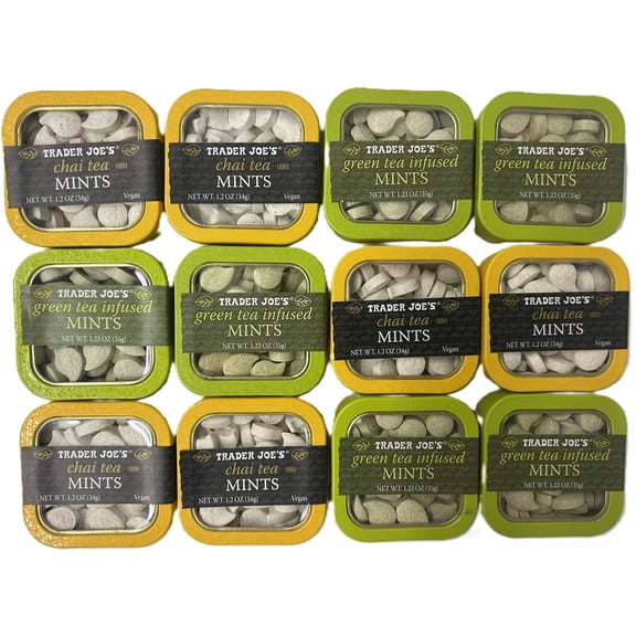 Trader Joe's Flavored Mints Assortment – Chai Tea & Green Tea Mints, 1.2 oz Tins (Pack of 12)
