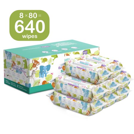 HAPPY BUM Baby Wet Wipes, Baby Water Wipes Unscented, 8 Packs, 640 Count