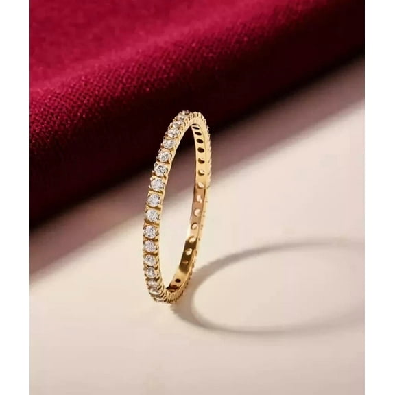 1Ct Round Cut Lab Created Diamond Full Eternity Band Ring 14Kt Yellow Gold Plated Silver