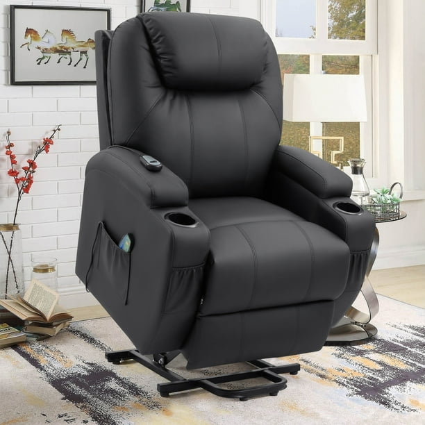 Walnew Power Lift Recliner With Massage And Heat Black Faux Leather