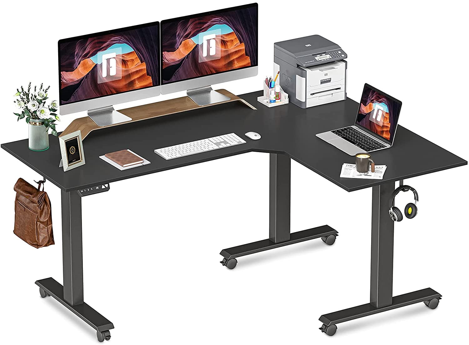 FEZIBO LShaped Electric Standing Desk with Splice Board, Triple Motor