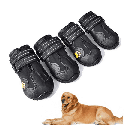 Dog Boots Waterproof Dog Shoes Dog Booties with Reflective Rugged Anti-Slip Sole and Skid-Proof Outdoor Dog Shoes for Medium Dogs 4Ps