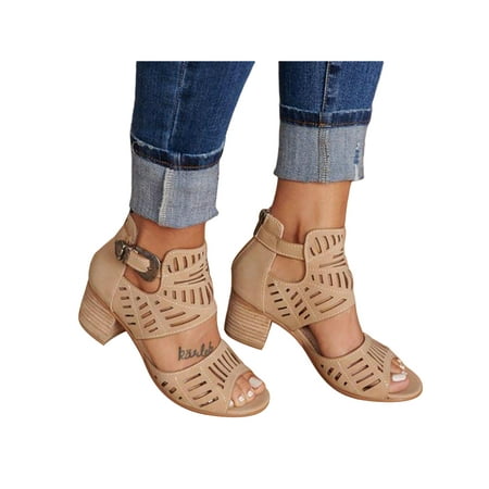 

Daeful Ladies Dress Sandal Peep Toe Heeled Sandals Summer Casual Shoe Sexy Chunky Heel Pumps Womens Fashion Shoes Khaki 11.5
