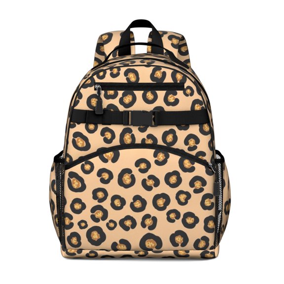 Brown and Brown Leopard Print Cute School Backpack Bag for School with Padded Back and Adjustable Shoulder Straps 15.25"x11.5"x5.25"