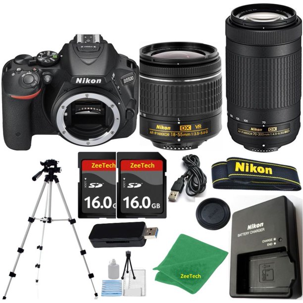 Cámara Réflex Digital NIKON D5500 DX - Versión Internacional + Lente AF-P de 18-55 Mm + AFP DX de 70-300 Mm + KIT de Inicio + Trípode + 2 Tarjetas SD de 16 Gb + Lector + Estuche