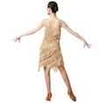 thumbnail image 4 of IBTOM CASTLE Women's Flapper Dress 1920s Sequin Tassel Latin Party Cocktail Dress Ballroom Dance Costume Vintage Fringe Dress S Gold, 4 of 8