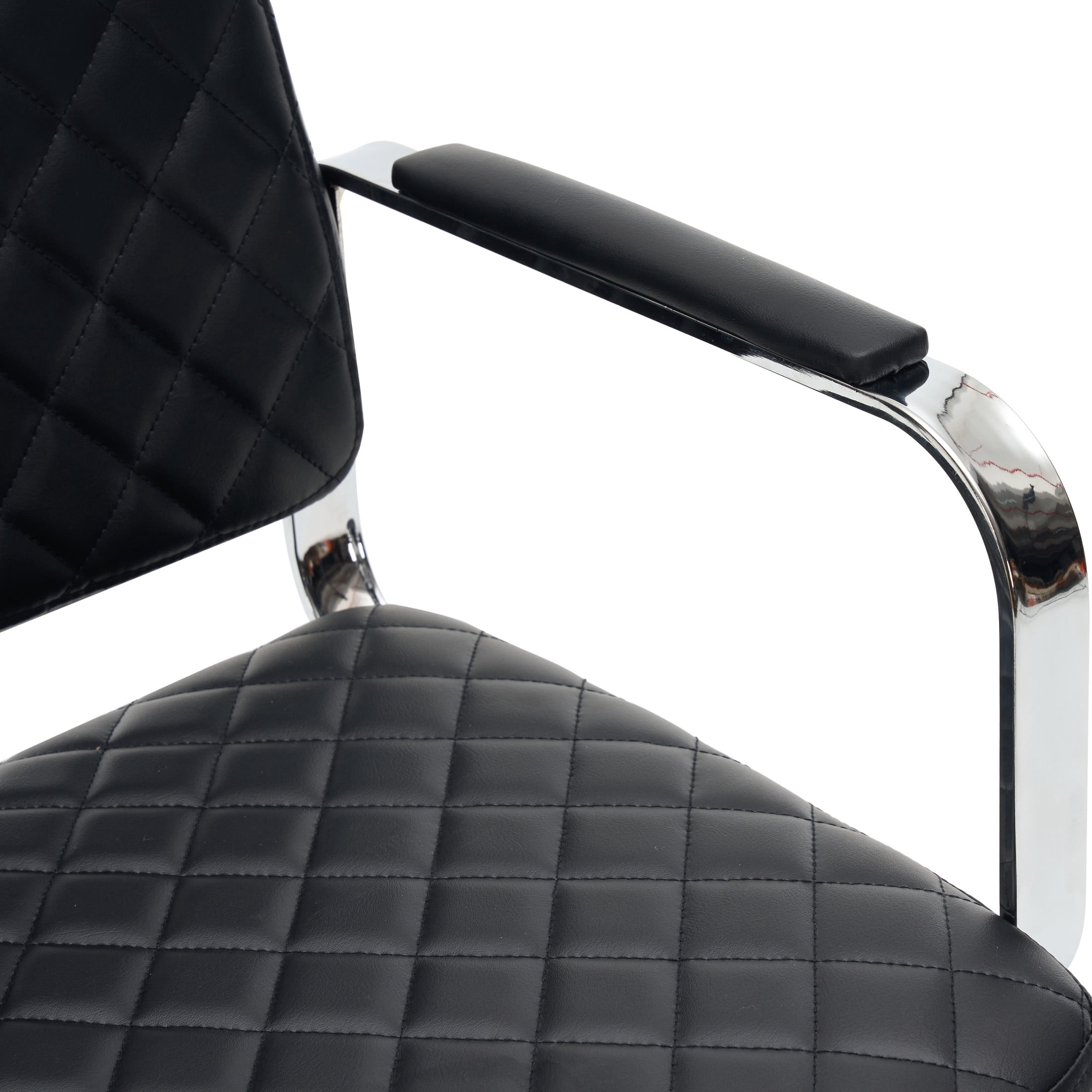 Noble House 360° Swivel Adjustable Salon Styling Chair, Diamond-Quilted PU Upholstery, Black+Silver