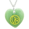 Archangel Uriel Sigil Magic Amulet Planet Energy Puffy Heart Green Quartz Pendant 22 inch Necklace